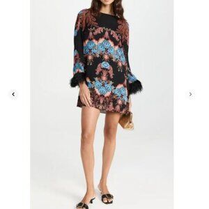 Borgo de Nor Cocoa Dress Regina Blue Feathers Sz 8